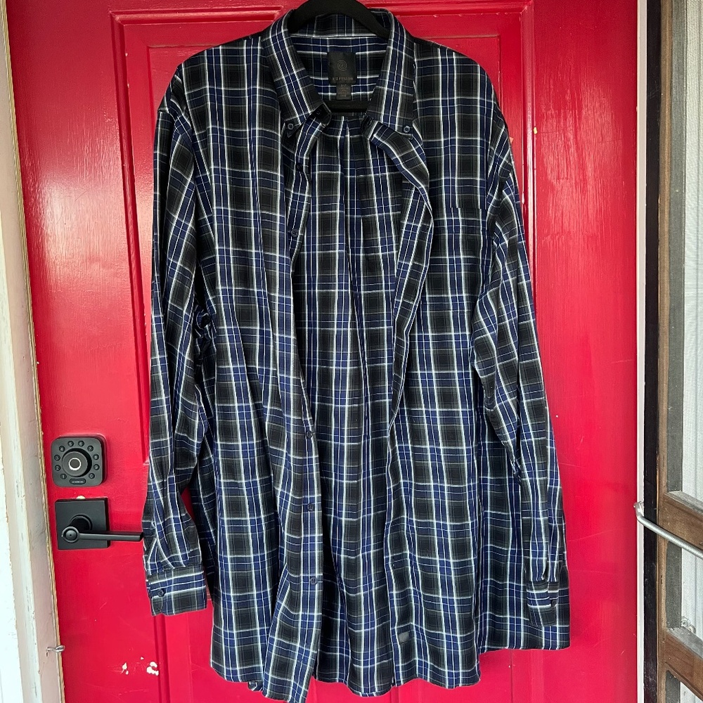F/X Fusion 3XLT Long Sleeve Button Up Blue Black Winter Dress Office Business